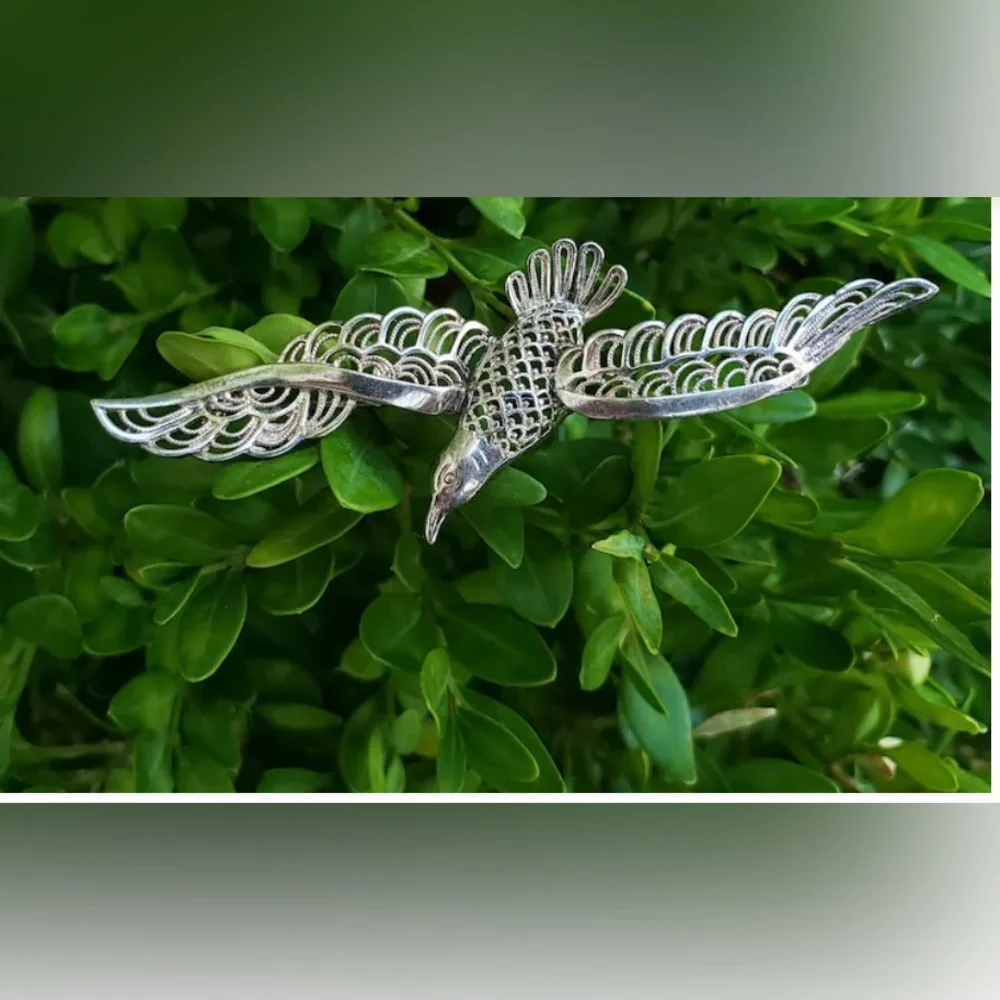 Vintage 1960 filigree seagull silver brooch-RARE - Picture 8 of 13